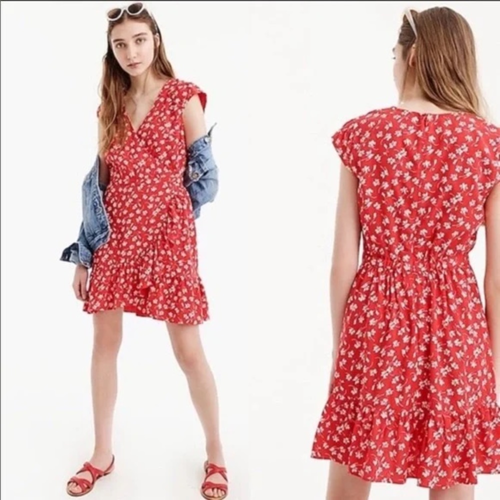 J. Crew Red Floral Wrap Dress